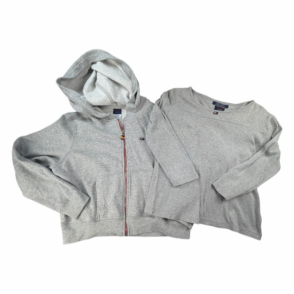 Vintage Tommy Hilfiger Women’s “Tommy Jeans” Gray Hoodie/Top Set Size Medium